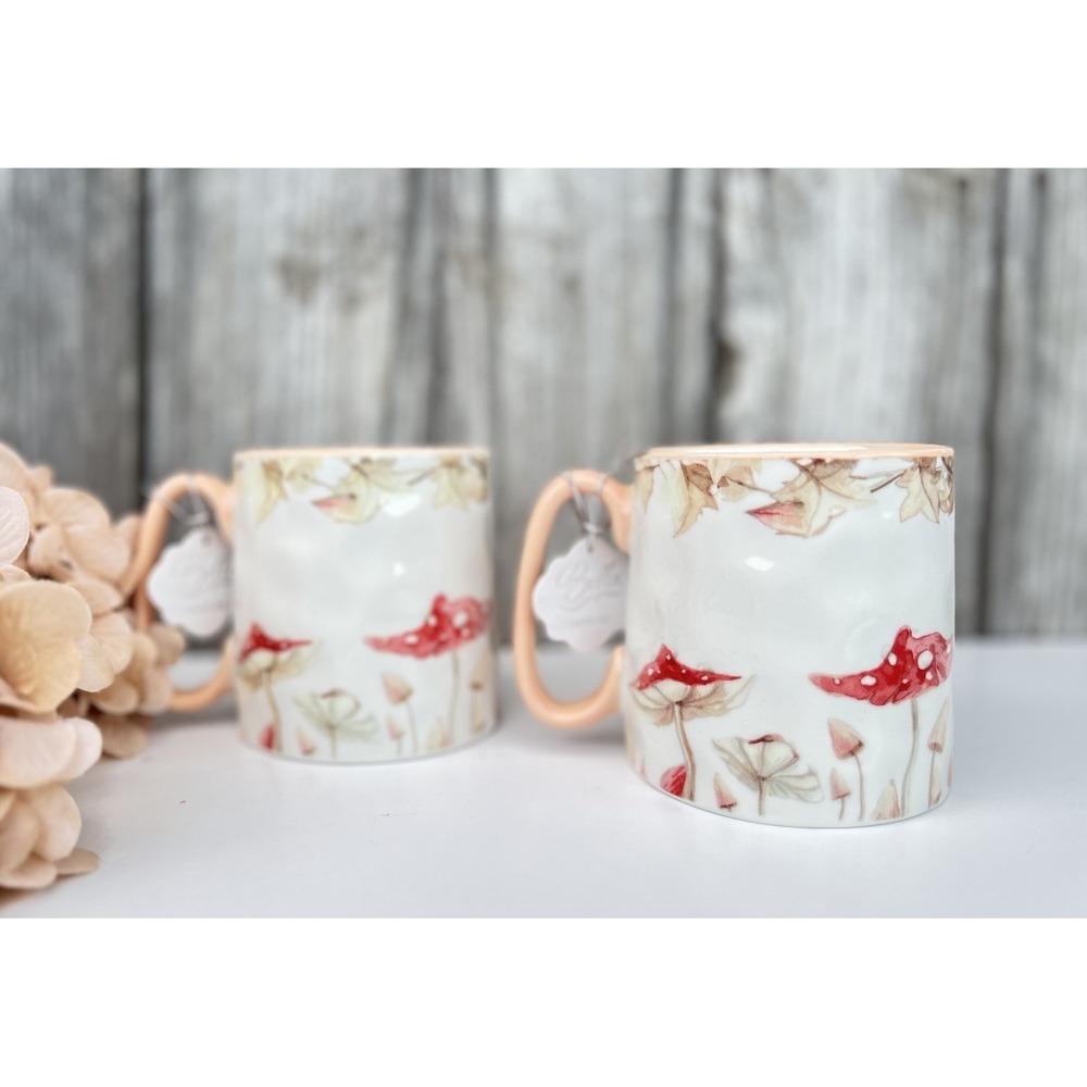Watercolor Mushroom Forest Coffee Tea Mug By Bella 10 Strawberry Street NWT Set